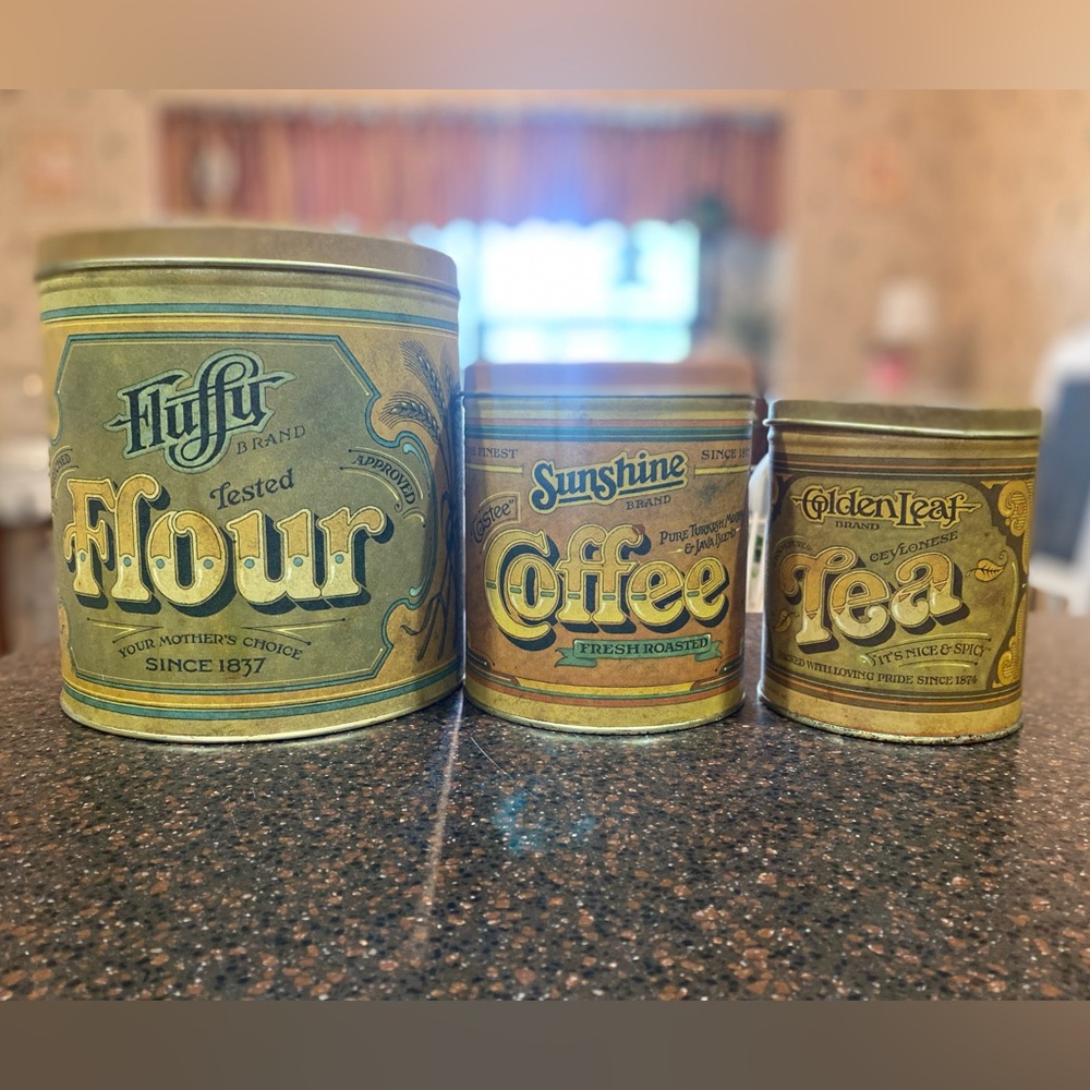 Vintage Gold flour,Coffee & Tea kitchen canisters